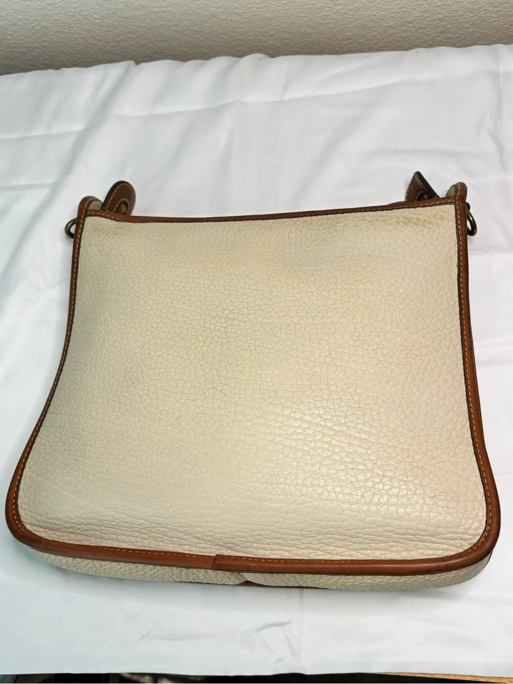 Vintage Dooney & Bourke Suede Interior Cream and Brown Pebble Leather Crossbody
